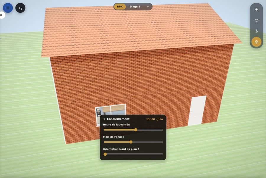 Simulation d'ensoleillement selon l'heure et le mois dans Reno-Design